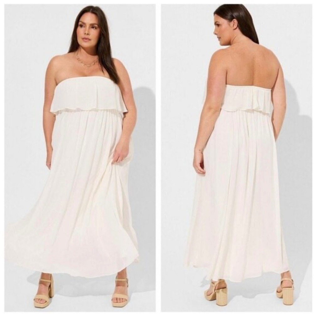 Torrid Pristine Ivory Chiffon Ruffle Maxi Dress Plus Size 6 6X 30 40261353 NEW